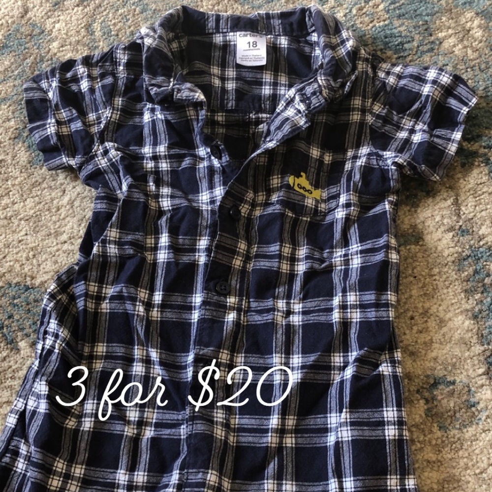 Carters boys M 18m plaid romper 3itemsfor$20